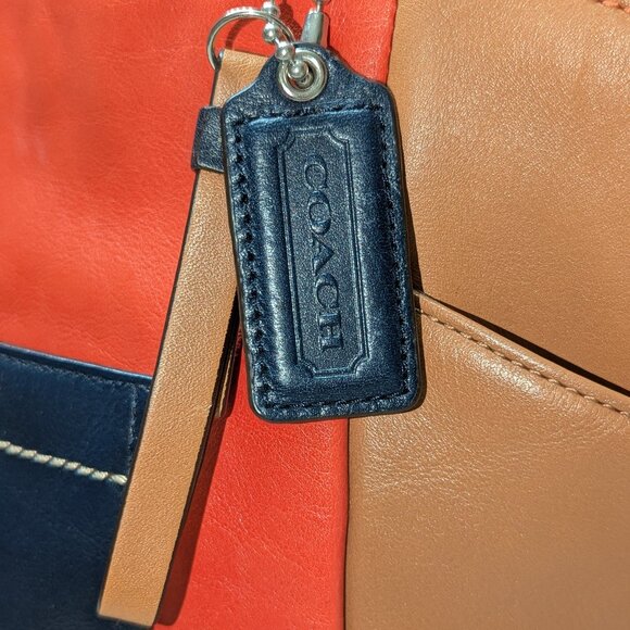 Coach orange/blue/tan tote with front twist lock. GUC! - Picture 2 of 7
